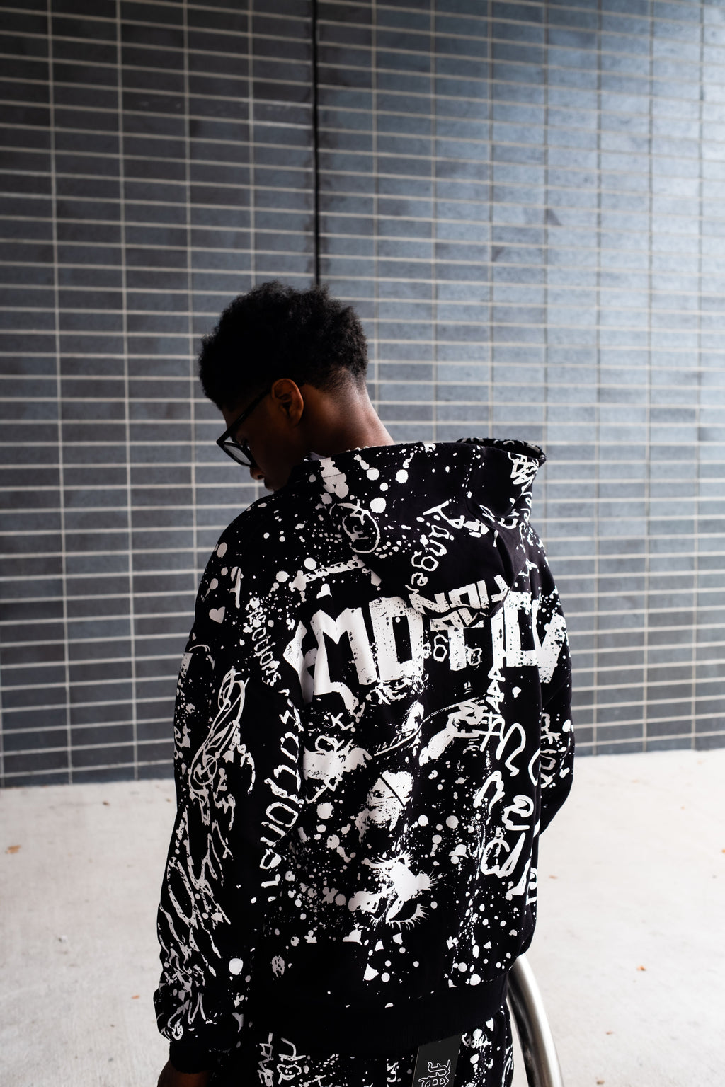 MIXED EMOTION All‑Over Graffiti Print Zip‑Up Hoodie