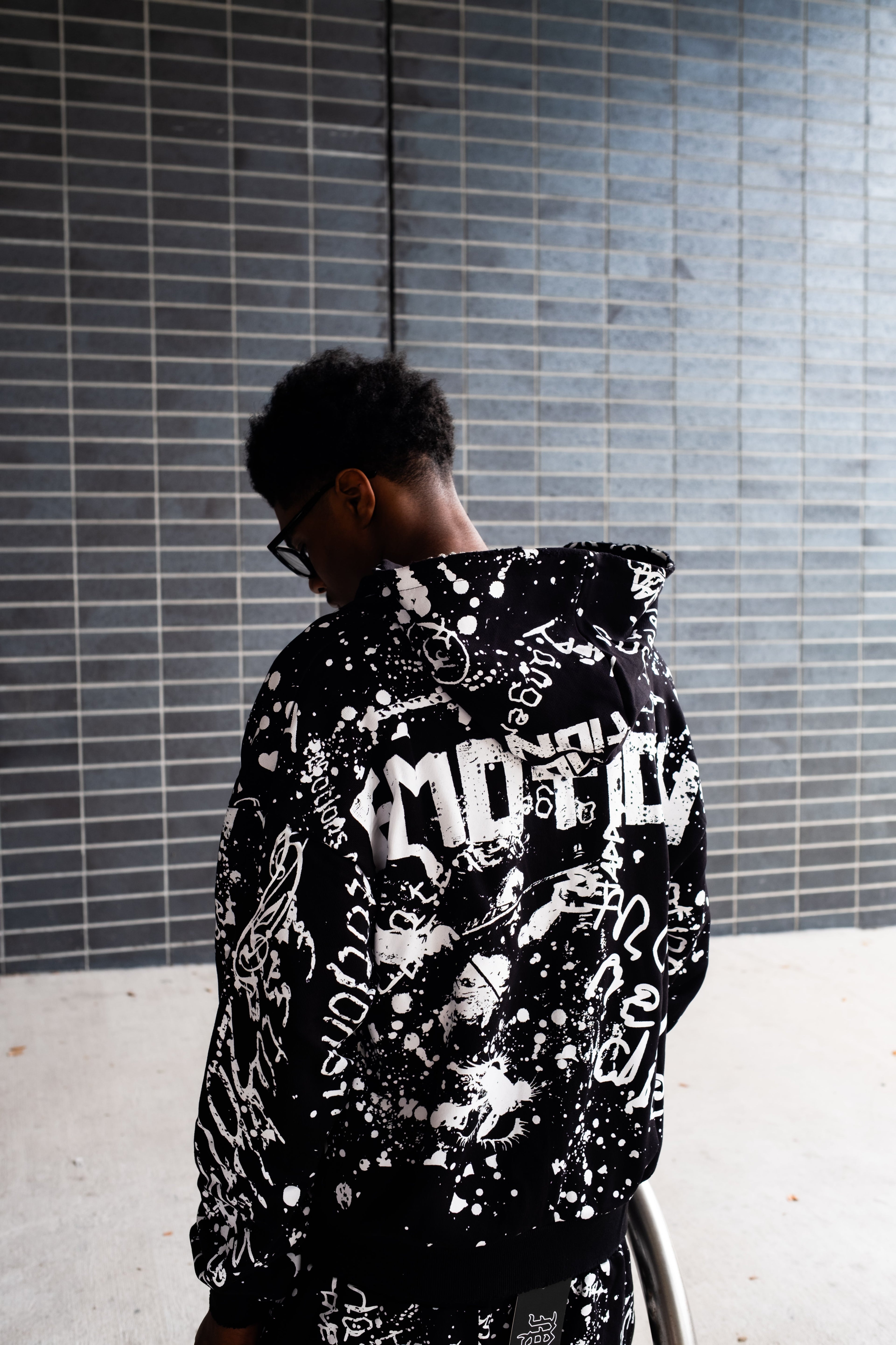 MIXED EMOTION All‑Over Graffiti Print Zip‑Up Hoodie