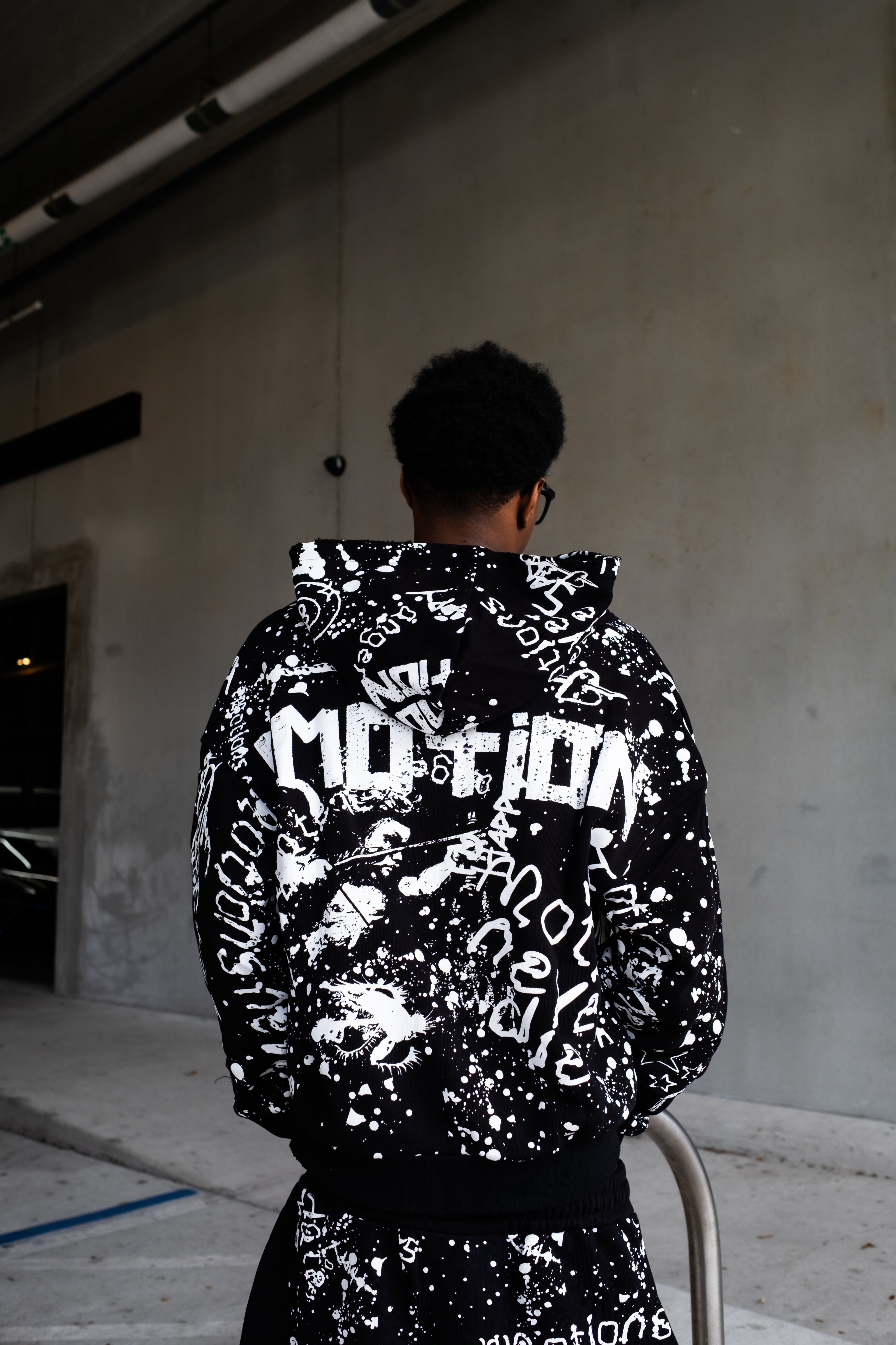 MIXED EMOTION All‑Over Graffiti Print Zip‑Up Hoodie