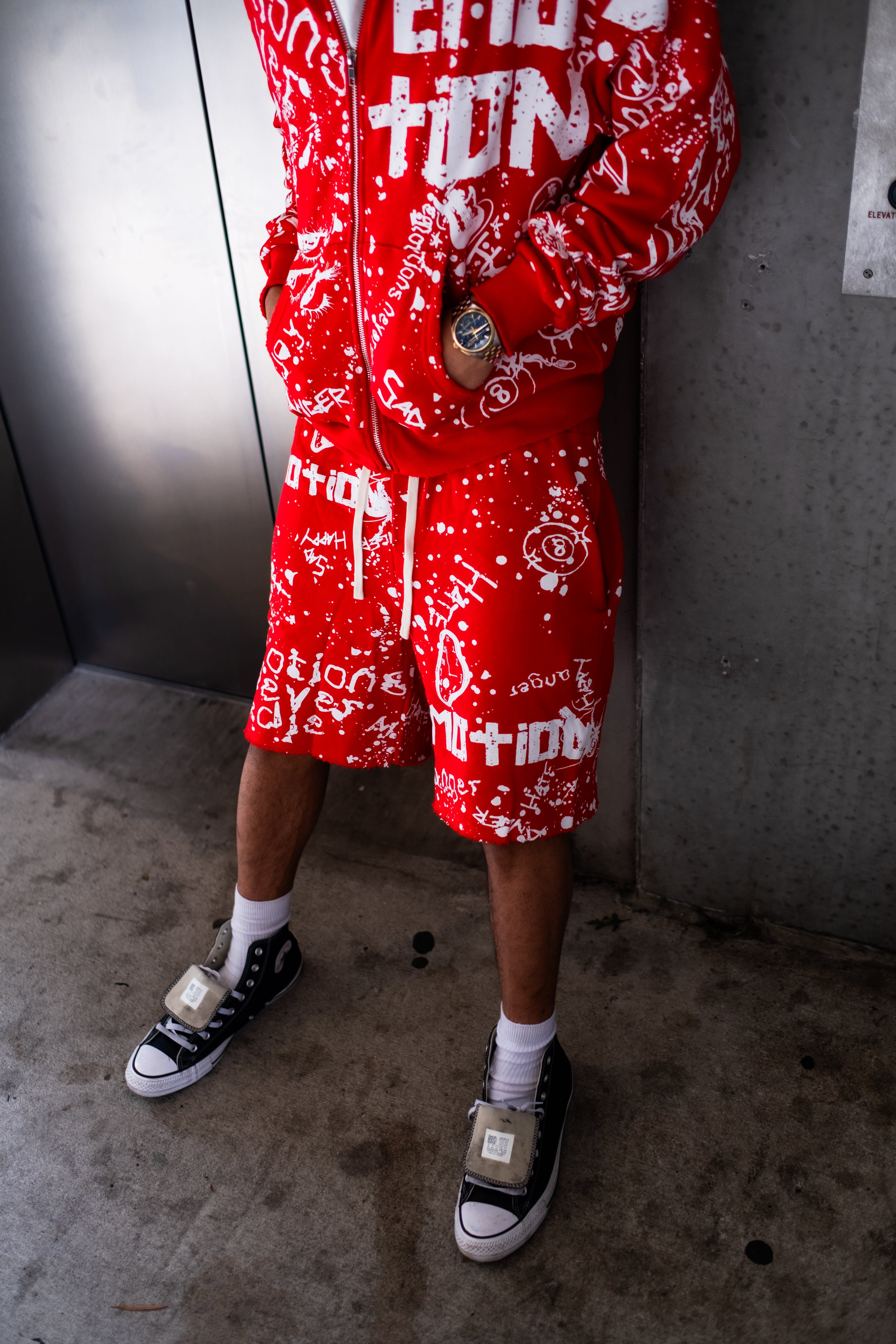 Emotions Never Die Graffiti Print Sweat Shorts