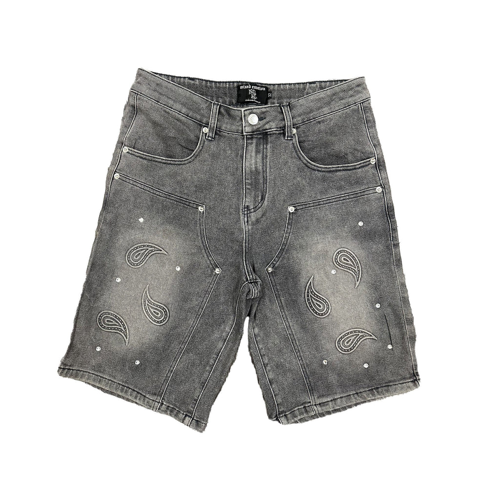 MIXED EMOTION Paisley Rhinestone Denim Jorts