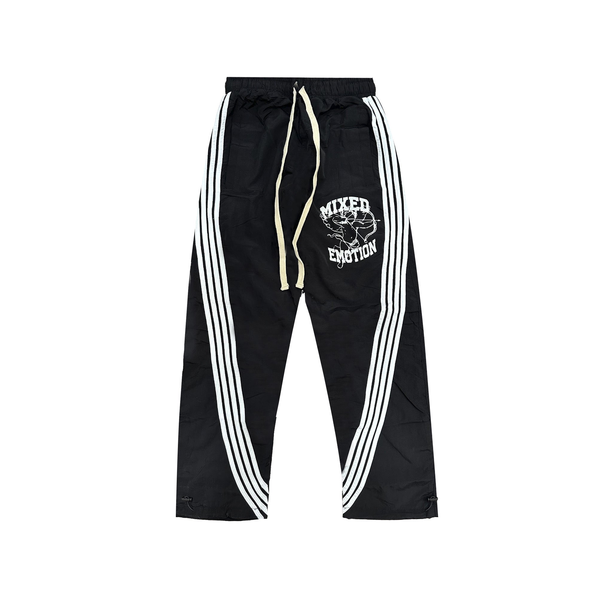 MIXED EMOTION Side‑Stripe Graphic Track Pants