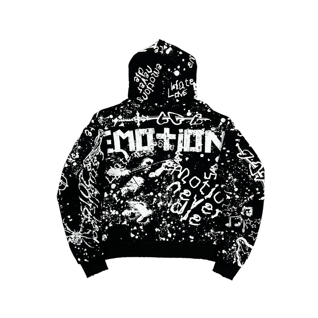 MIXED EMOTION All‑Over Graffiti Print Zip‑Up Hoodie