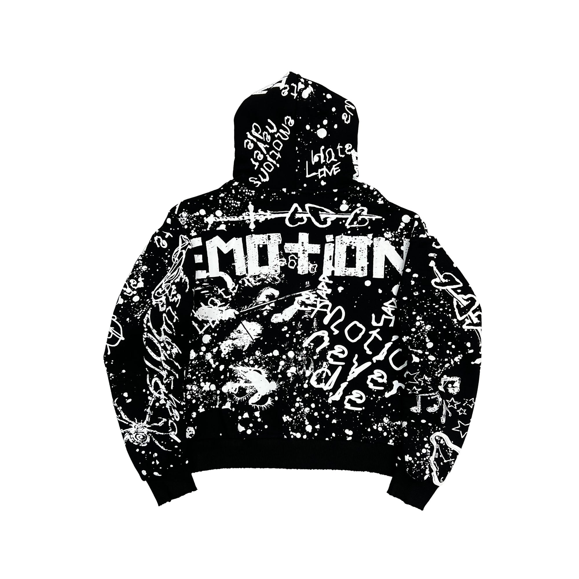 MIXED EMOTION All‑Over Graffiti Print Zip‑Up Hoodie