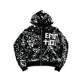 MIXED EMOTION All‑Over Graffiti Print Zip‑Up Hoodie