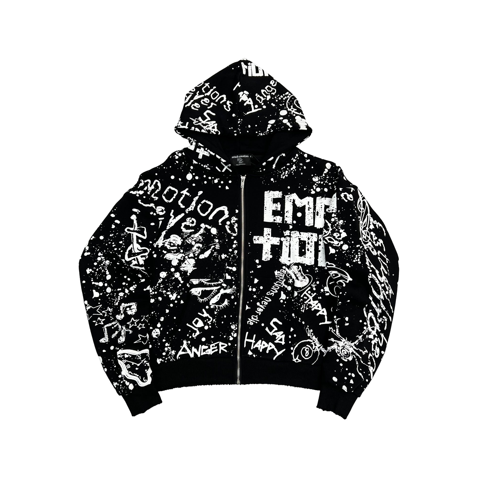 MIXED EMOTION All‑Over Graffiti Print Zip‑Up Hoodie