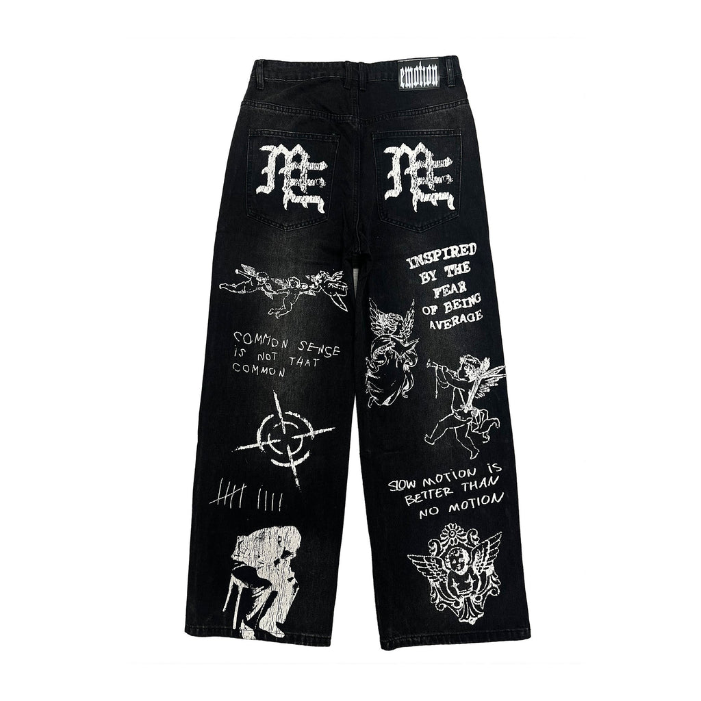MIXED EMOTION Graphic Print Baggy Jeans