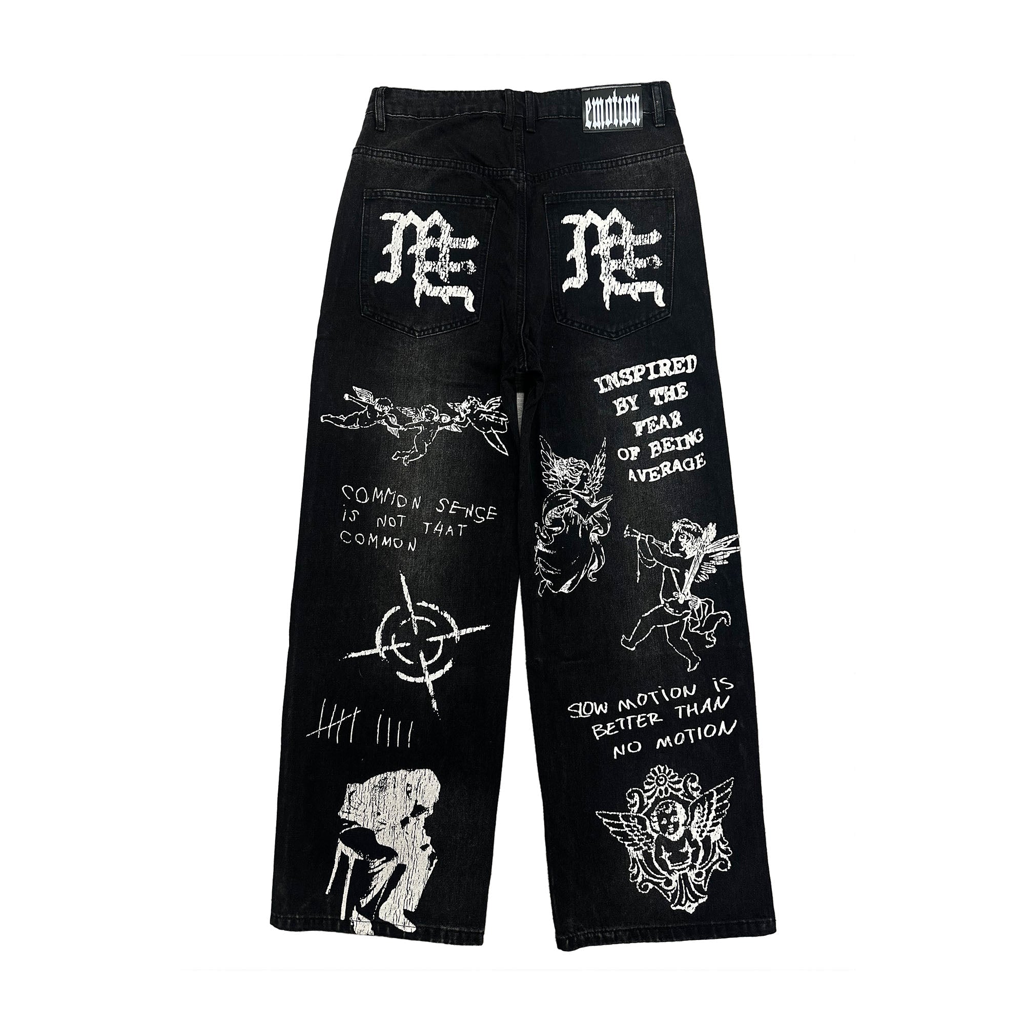 MIXED EMOTION Graphic Print Baggy Jeans