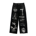 MIXED EMOTION Graphic Print Baggy Jeans