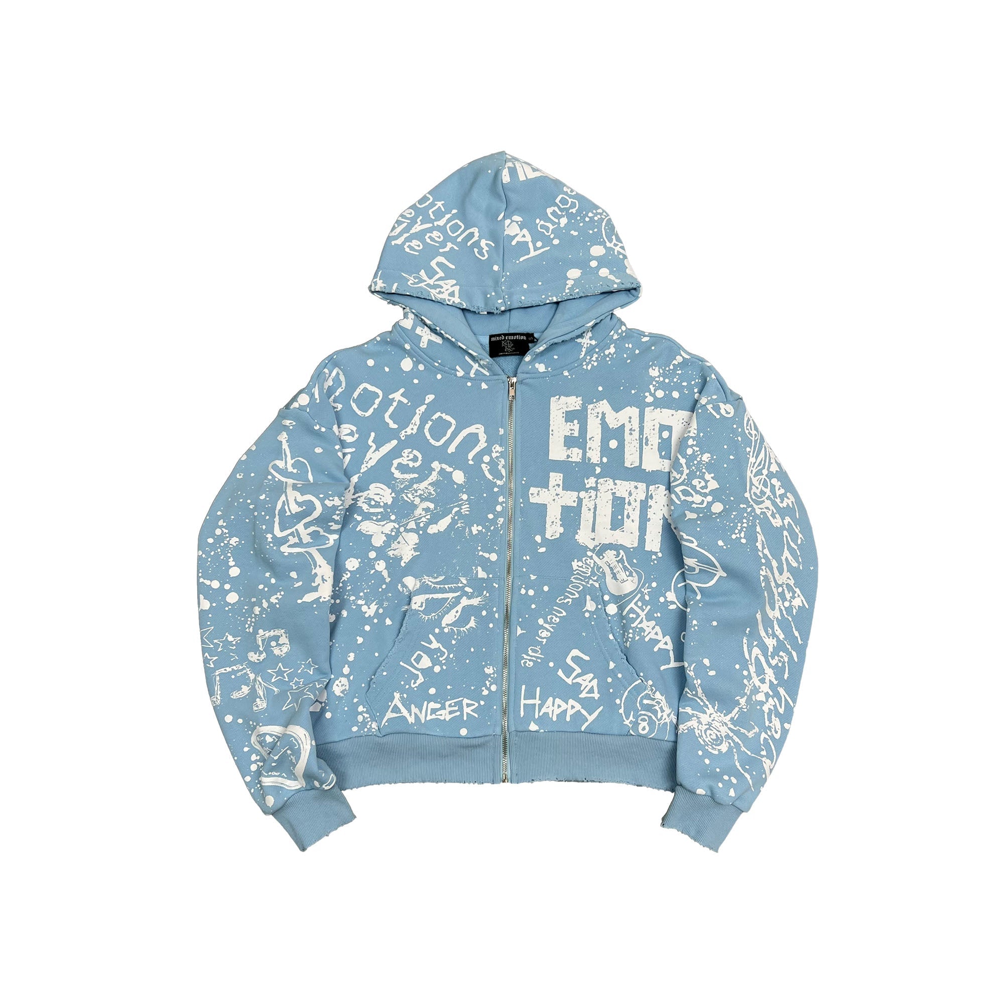 MIXED EMOTION All‑Over Graffiti Zip‑Up Hoodie