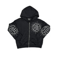 MIXED EMOTION Rhinestone Circle Logo Zip‑Up Hoodie