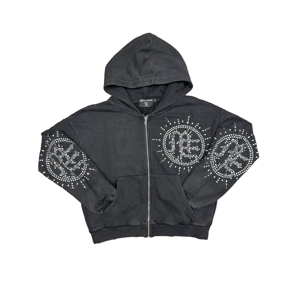 MIXED EMOTION Rhinestone Symbol Zip‑Up Hoodie
