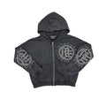 MIXED EMOTION Rhinestone Symbol Zip‑Up Hoodie