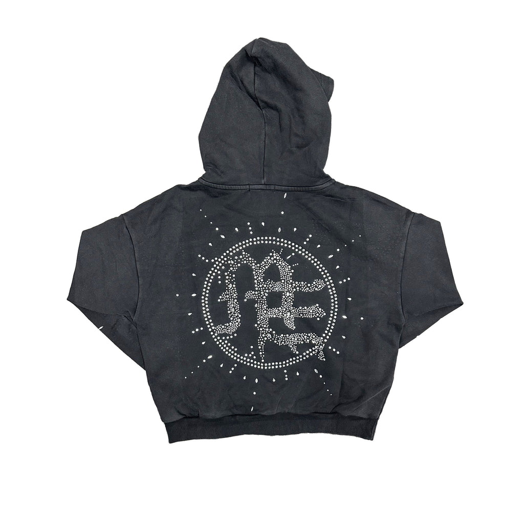 MIXED EMOTION Rhinestone Symbol Zip‑Up Hoodie