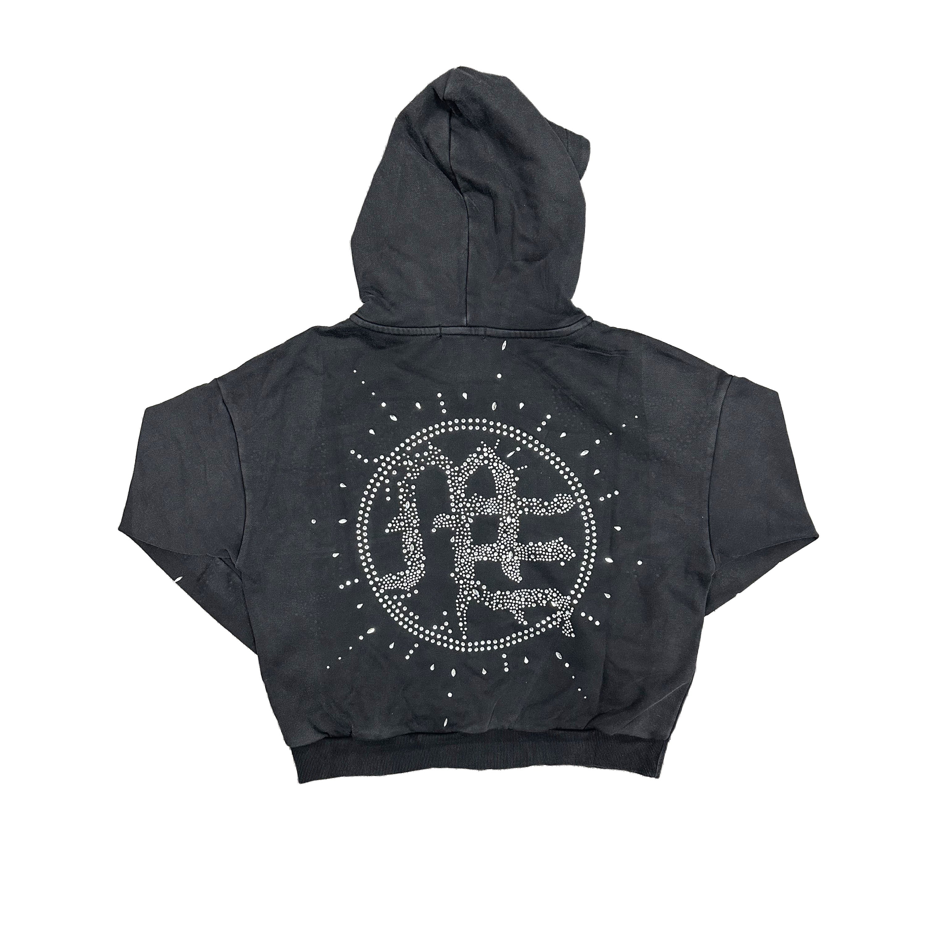MIXED EMOTION Rhinestone Symbol Zip‑Up Hoodie