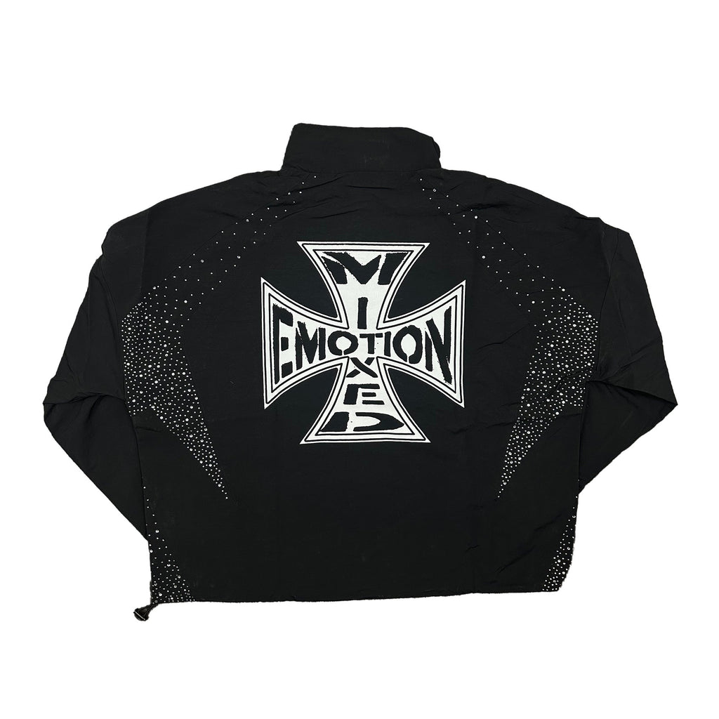 MIXED EMOTION Rhinestone Cross Zip‑Up Windbreaker Jacket