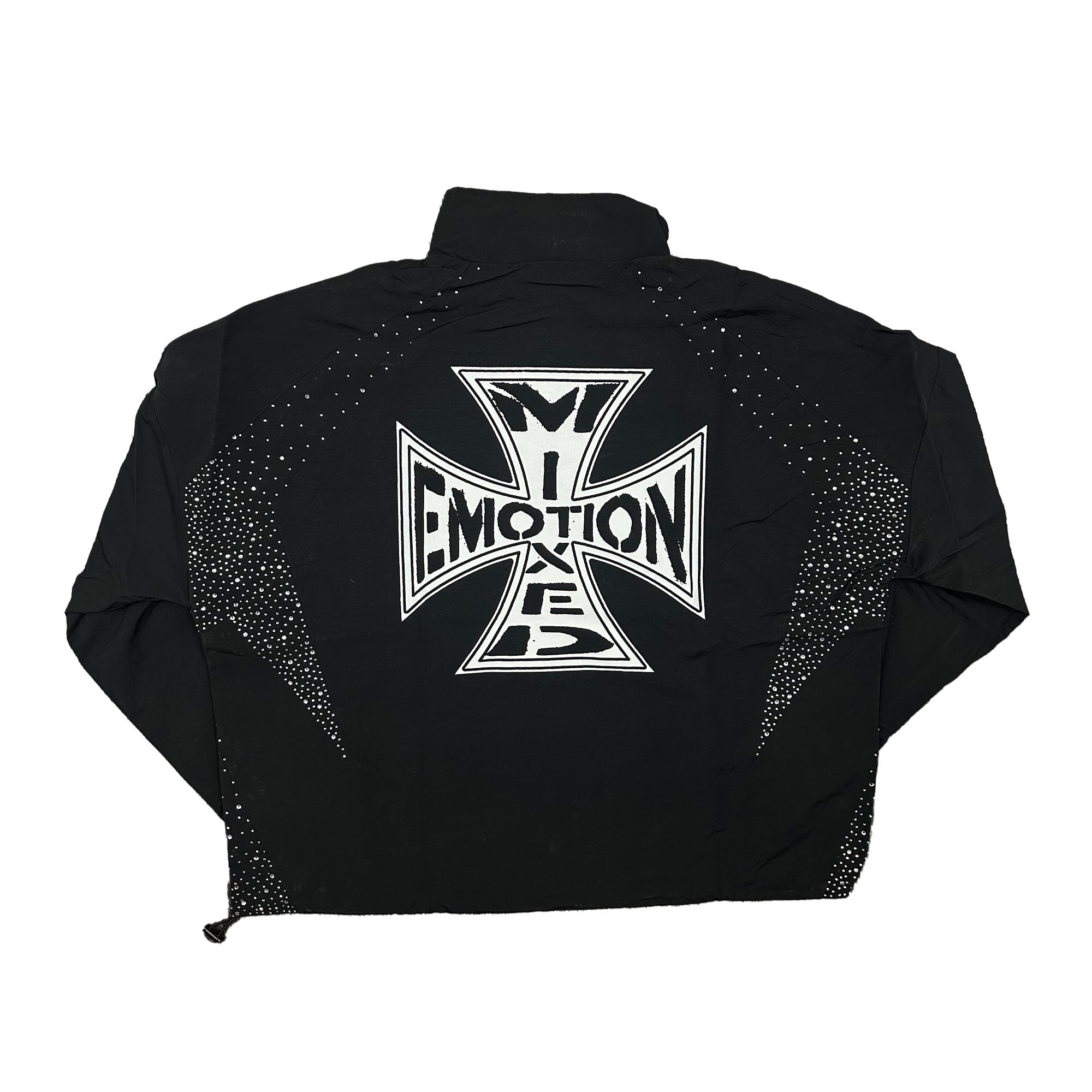 MIXED EMOTION Rhinestone Cross Zip‑Up Windbreaker Jacket