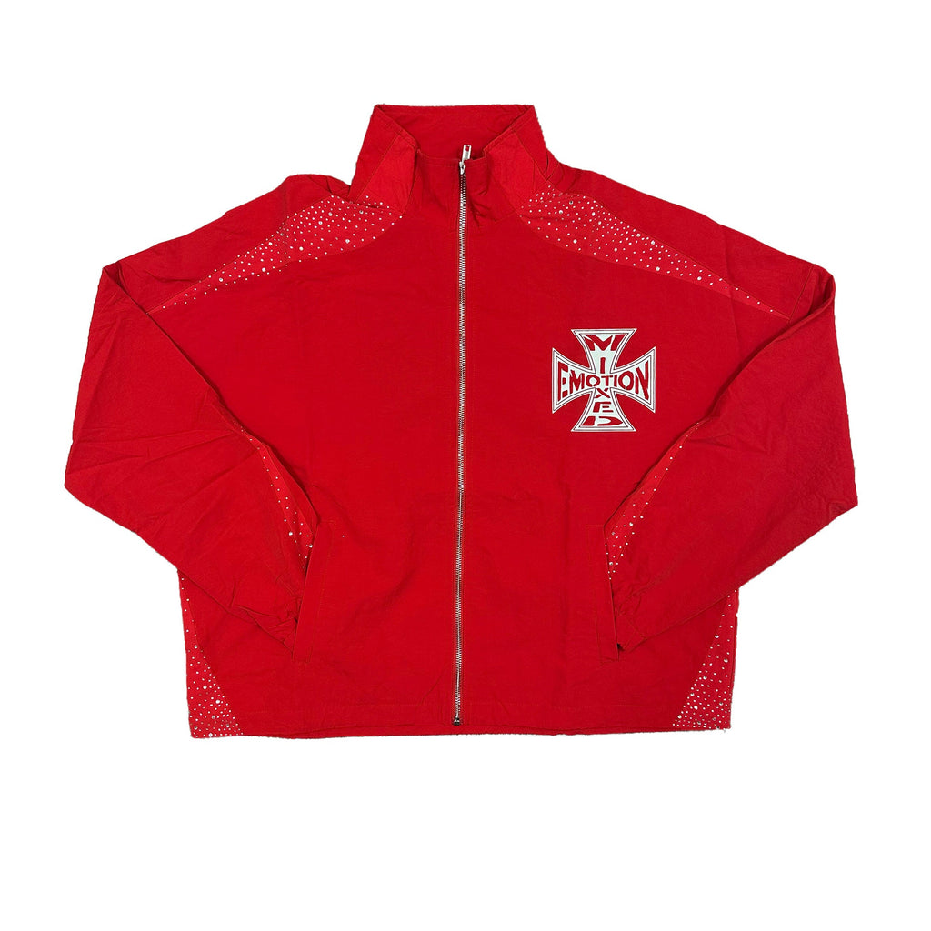 MIXED EMOTION Rhinestone Cross Zip‑Up Windbreaker Jacket