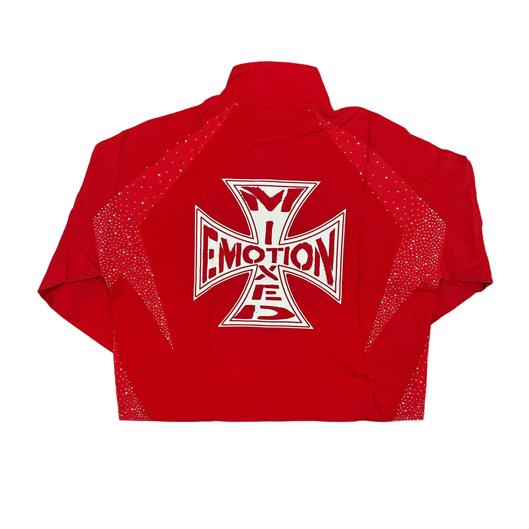 MIXED EMOTION Rhinestone Cross Zip‑Up Windbreaker Jacket