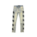 MIXED EMOTION Gothic Letter Distressed Skinny Jeans