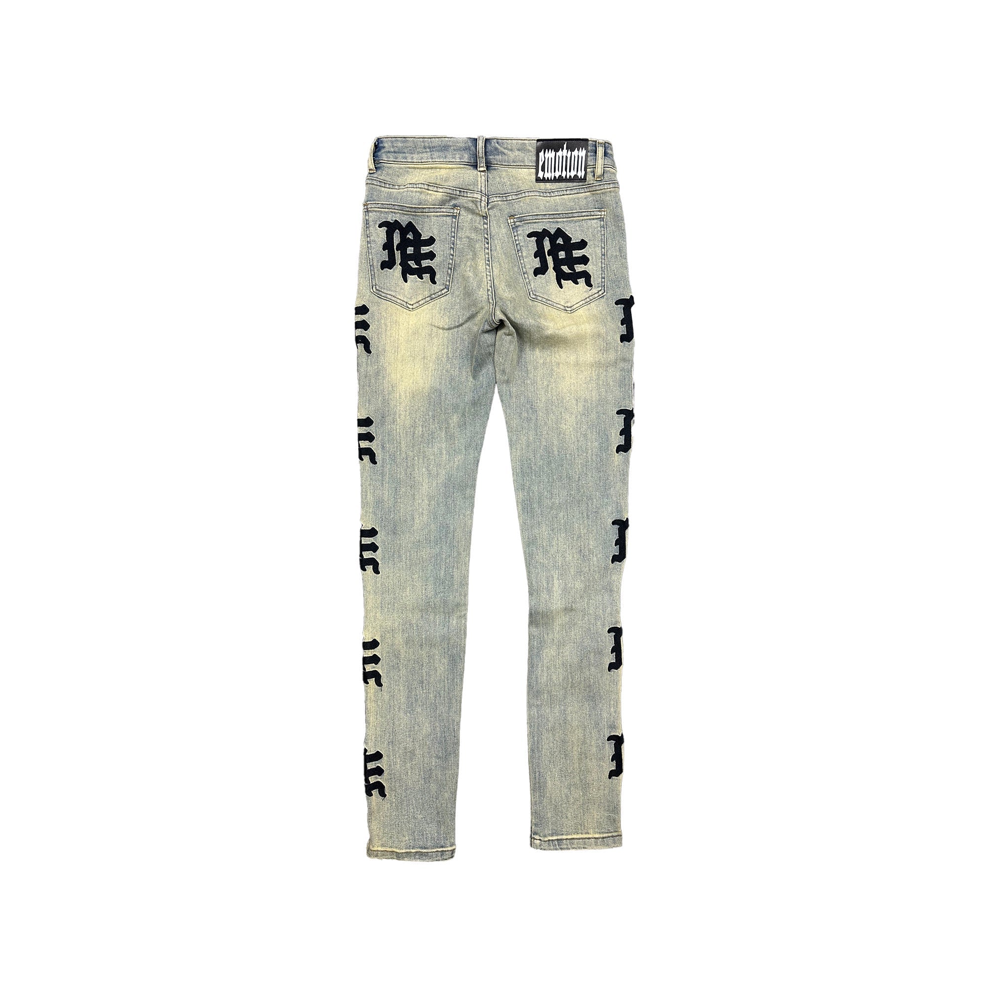 MIXED EMOTION Gothic Letter Distressed Skinny Jeans