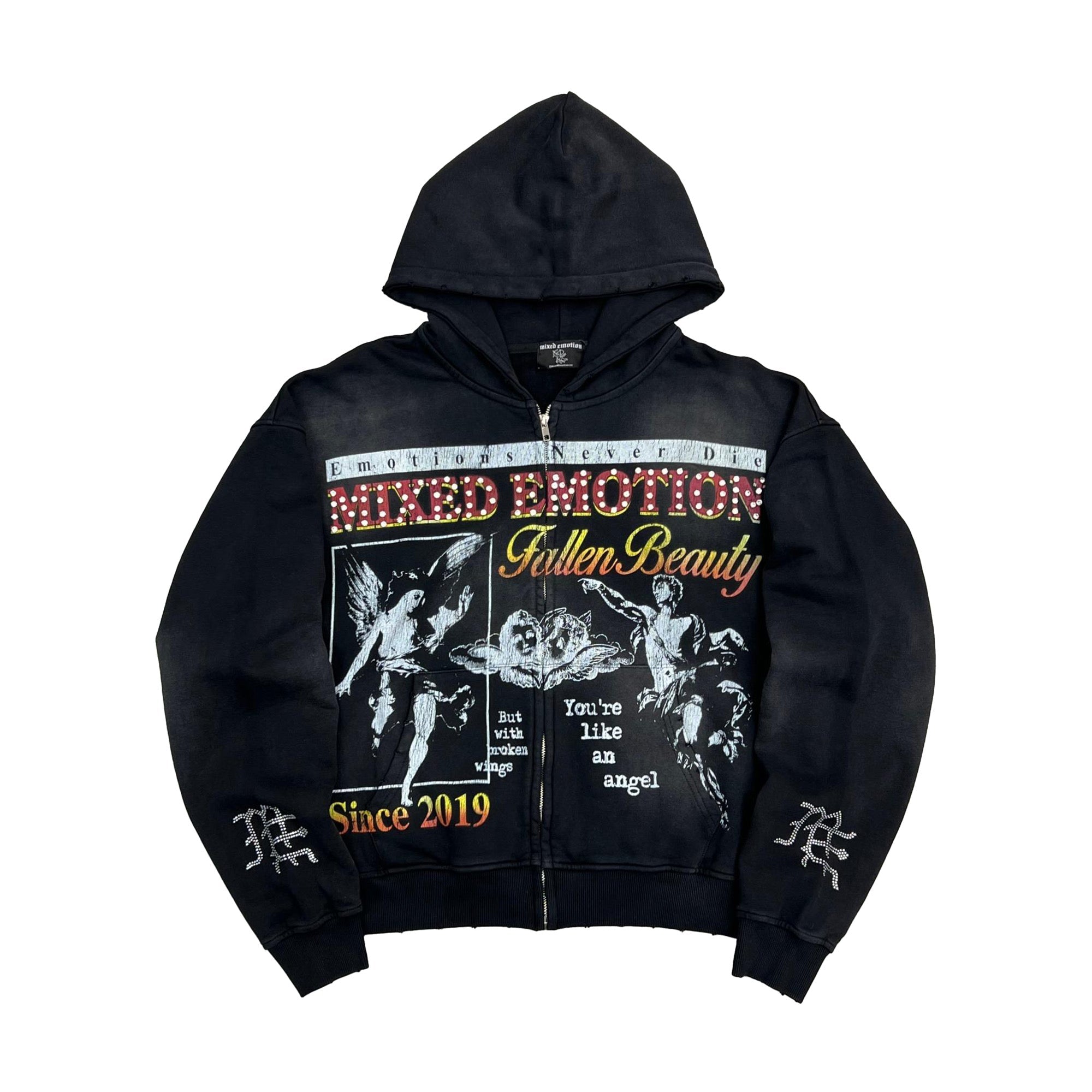 MIXED EMOTION Fallen Beauty Vintage Zip‑Up Hoodie