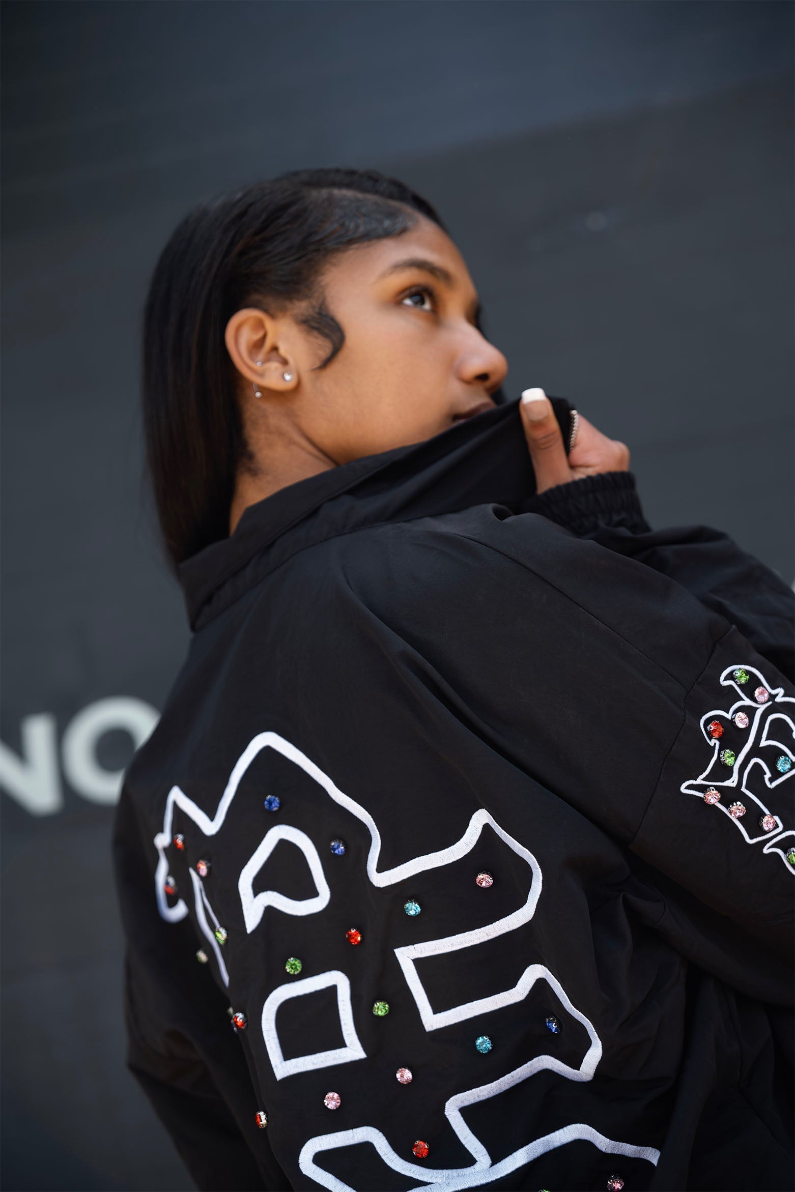 MIXED EMOTION Rhinestone Zip‑Up Jacket