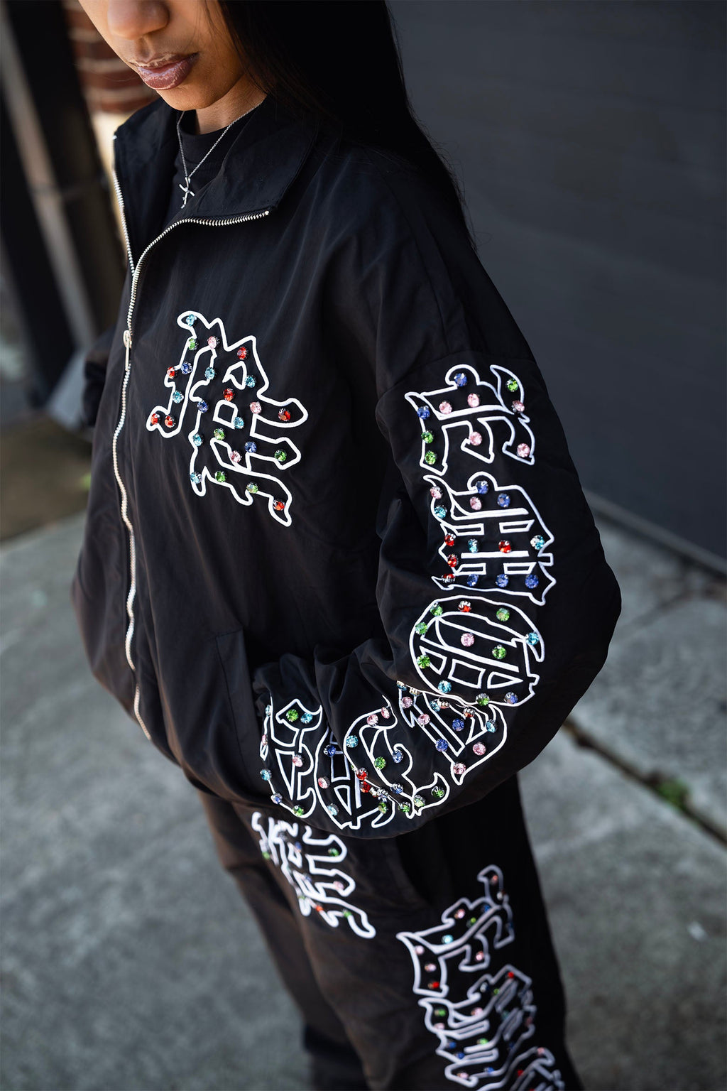 MIXED EMOTION Rhinestone Zip‑Up Jacket