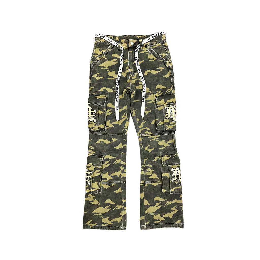MIXED EMOTION Camo Flared Cargo Pants