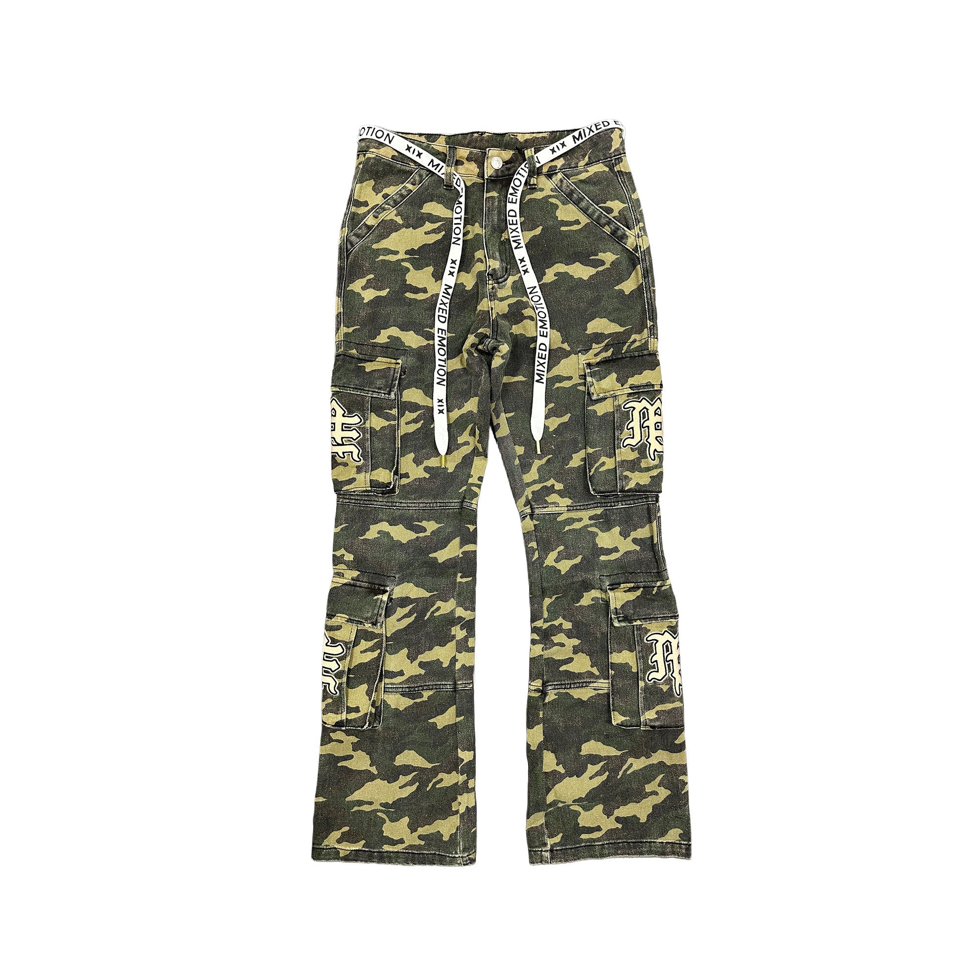 MIXED EMOTION Camo Flared Cargo Pants