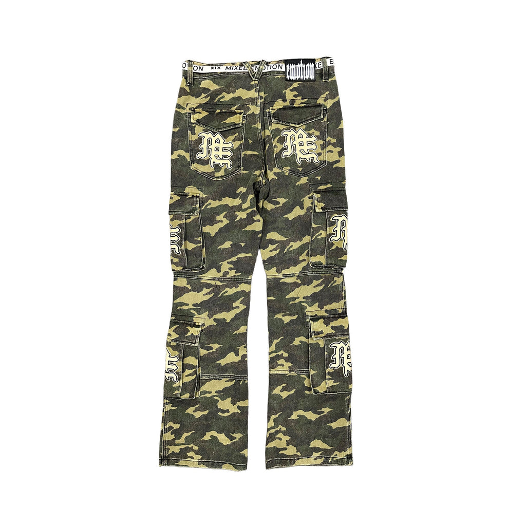 MIXED EMOTION Camo Flared Cargo Pants