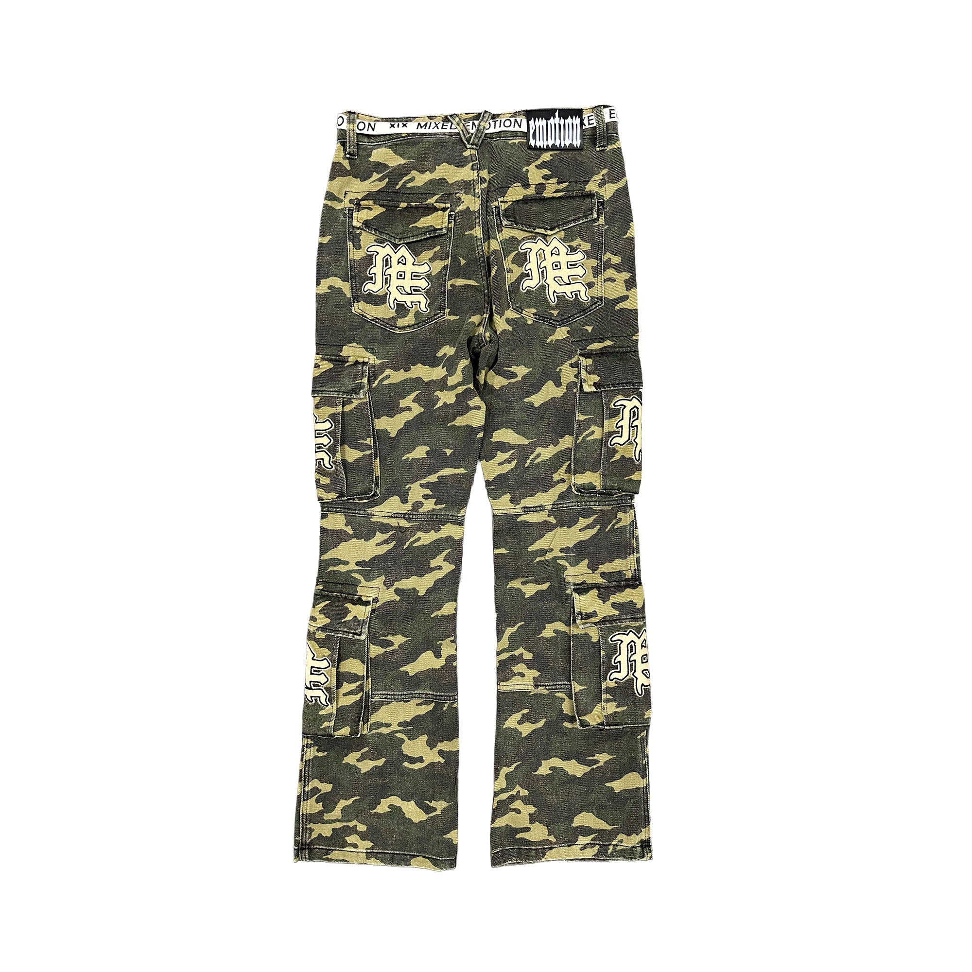 MIXED EMOTION Camo Flared Cargo Pants