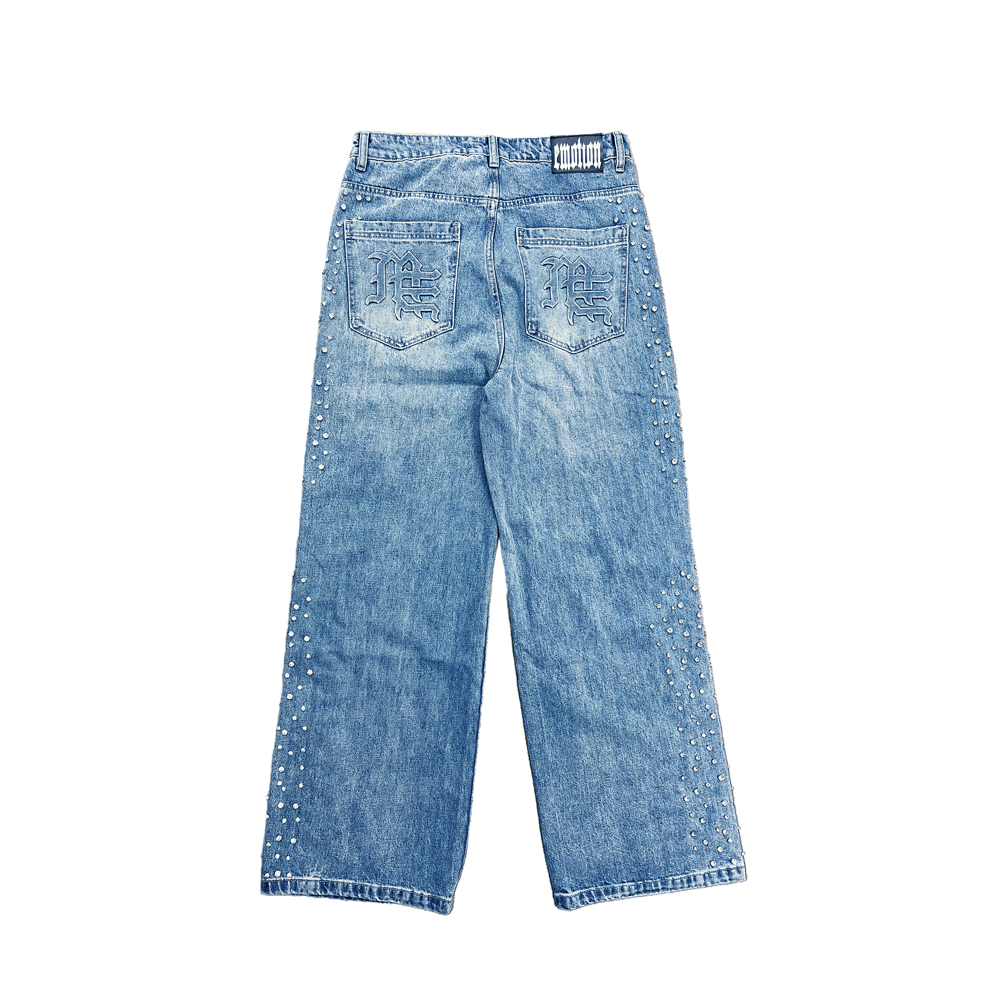 MIXED EMOTION Distressed Rivet Wide‑Leg Jeans