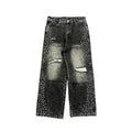 MIXED EMOTION Distressed Rhinestone Wide‑Leg Jeans