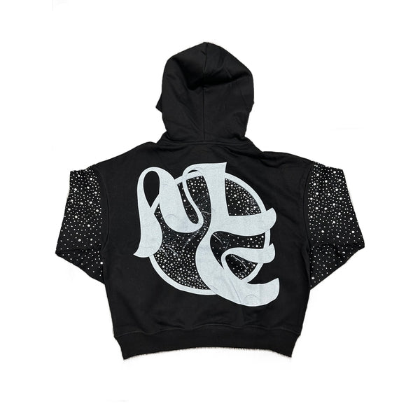 MIXED EMOTION Angel Graphic Rhinestone‑Sleeve Hoodie