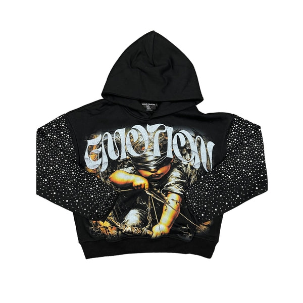 MIXED EMOTION Angel Graphic Rhinestone‑Sleeve Pullover Hoodie