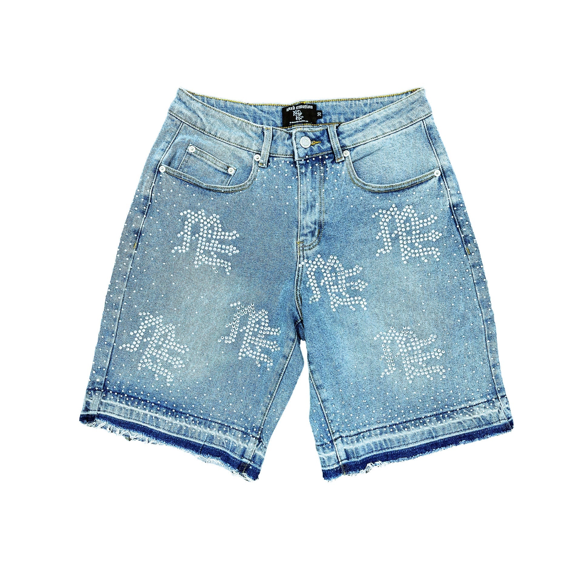 MIXED EMOTION Rhinestone Light Wash Denim Shorts