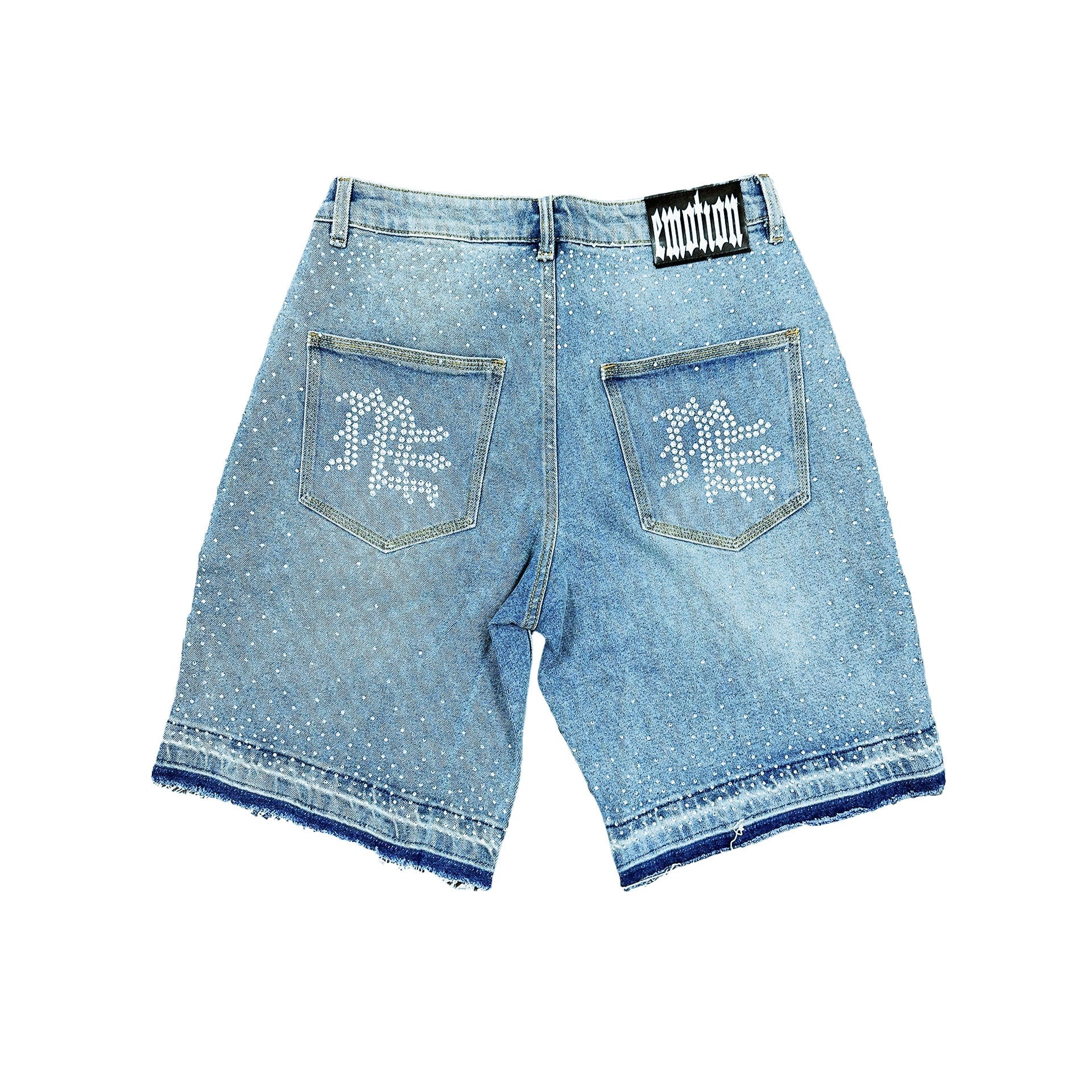 MIXED EMOTION Rhinestone Light Wash Denim Shorts
