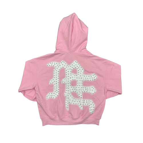 Emotions Never Die Rhinestone Letter Zip‑Up Hoodie